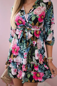 Floral dress with tie waist 9270 / – Black цвет / color | Lexline Fashion