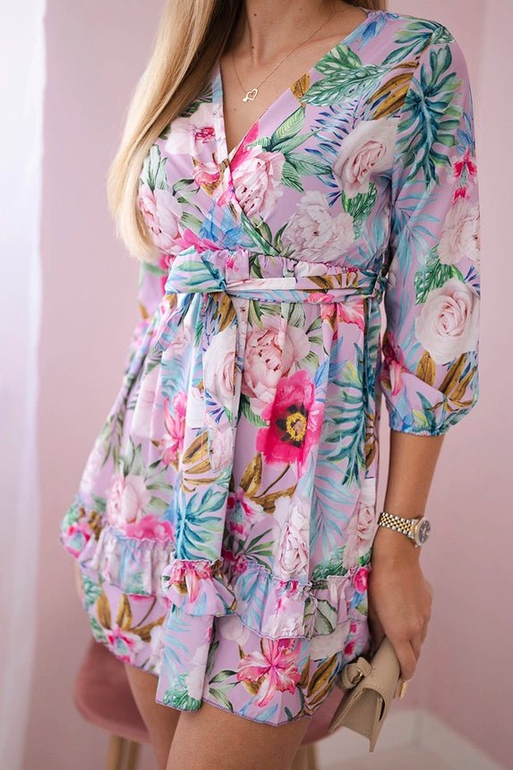 Floral dress with tie waist 9270 / – Blue цвет / color | Lexline Fashion