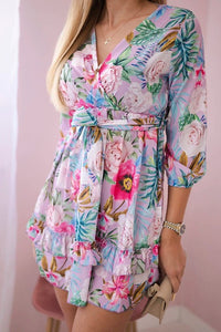 Floral dress with tie waist 9270 / – Blue цвет / color | Lexline Fashion