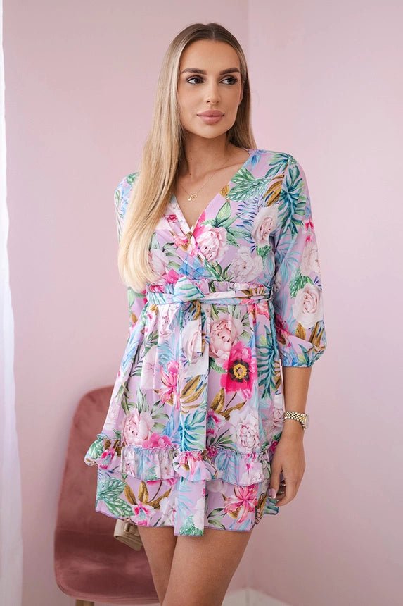 Floral dress with tie waist 9270 / – Blue цвет / color | Lexline Fashion
