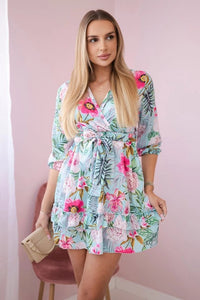 Floral dress with tie waist 9270 / – Mint цвет / color | Lexline Fashion