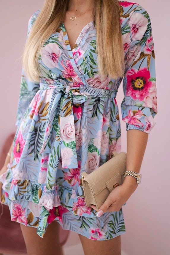 Floral dress with tie waist 9270 / – Purple цвет / color | Lexline Fashion