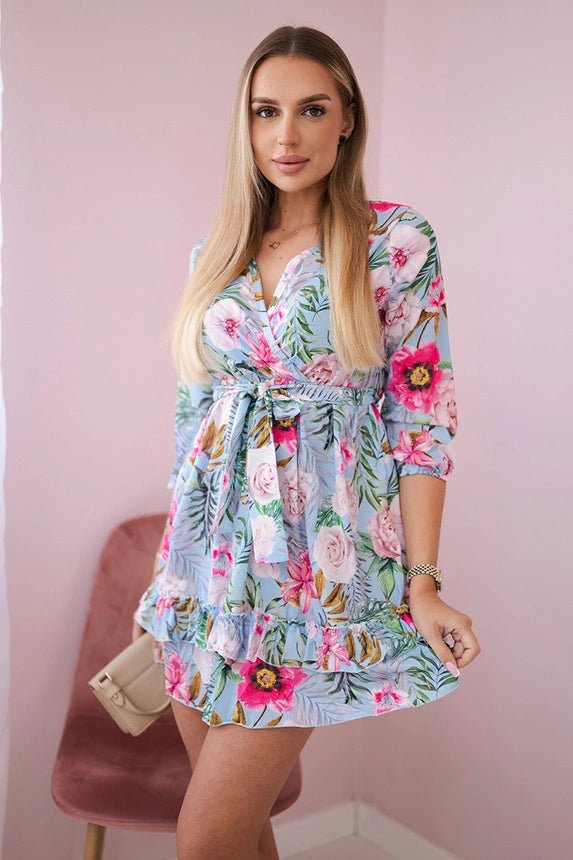 Floral dress with tie waist 9270 / – Purple цвет / color | Lexline Fashion