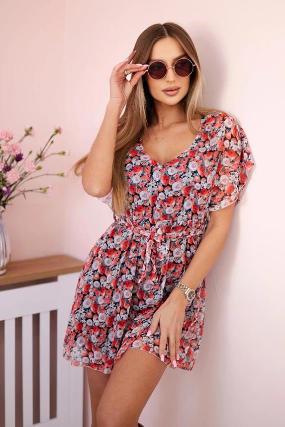 Floral dress with tie waist 9287 / – Black цвет / color | Lexline Fashion