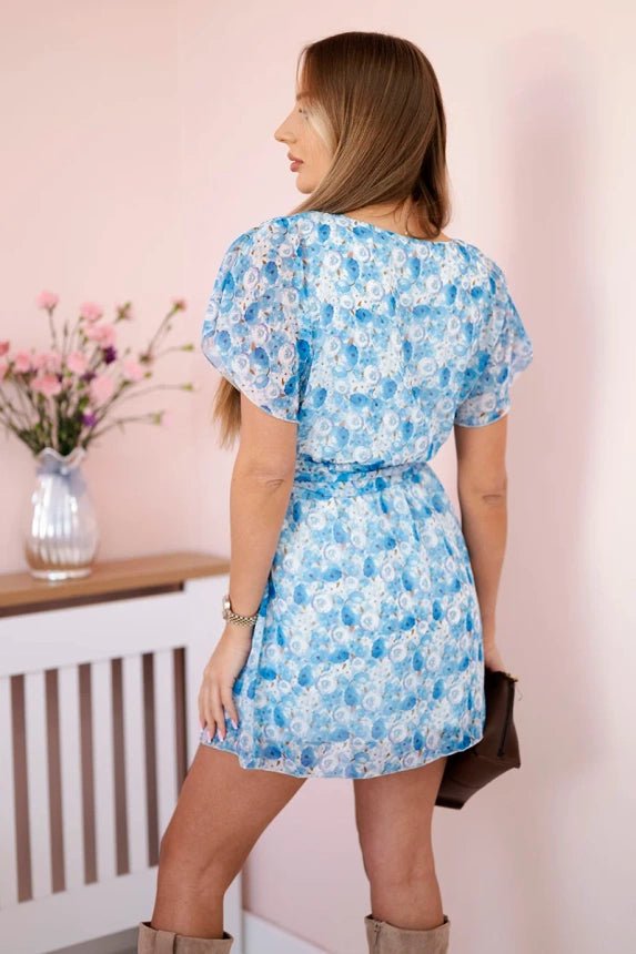 Floral dress with tie waist 9287 / – Blue цвет / color | Lexline Fashion