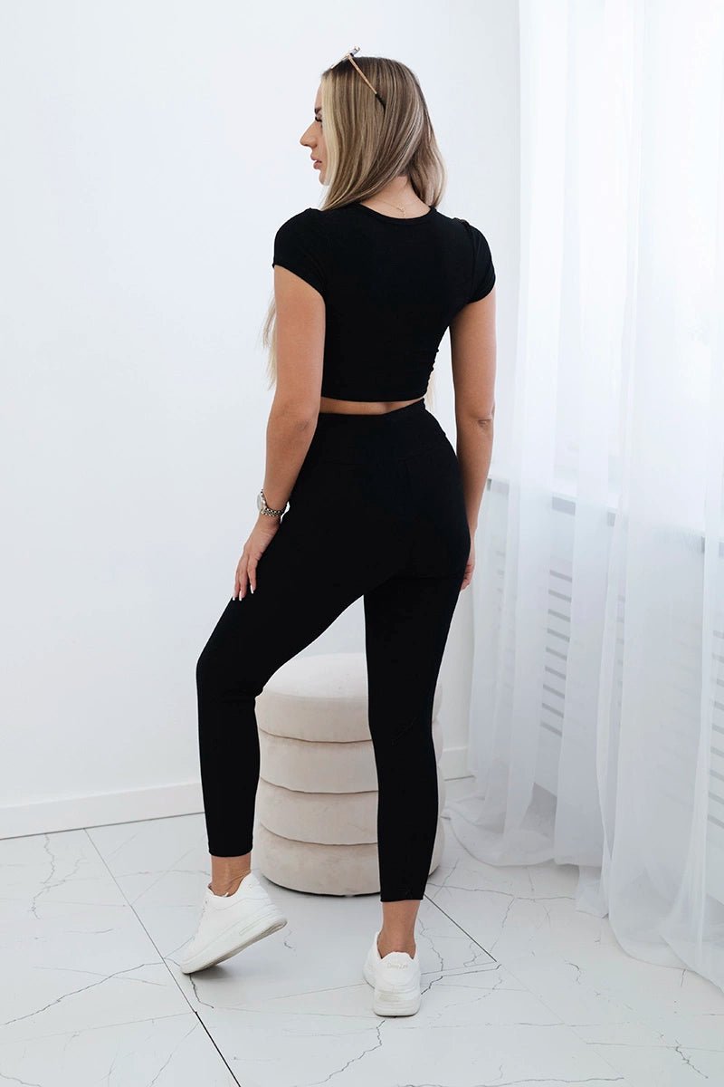 High waisted ribbed leggings 9440 / – Black цвет / color | Lexline Fashion