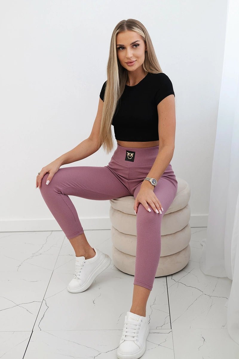 High waisted ribbed leggings 9440 / – Black цвет / color | Lexline Fashion