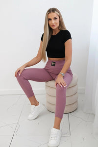 High waisted ribbed leggings 9440 / – Black цвет / color | Lexline Fashion