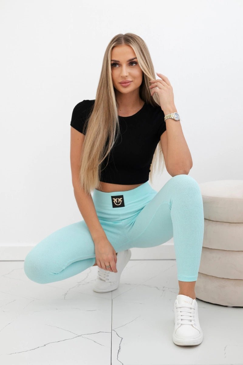 High waisted ribbed leggings 9440 / – Dark || beige цвет / color | Lexline Fashion