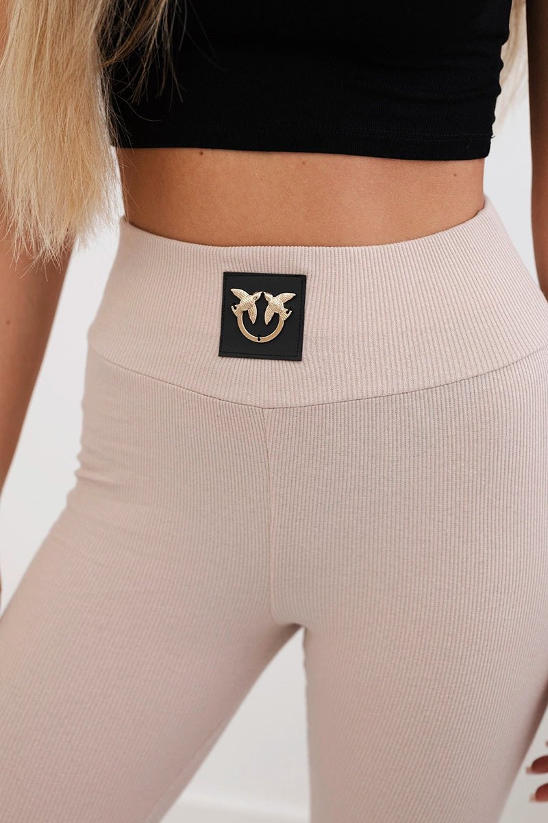 High waisted ribbed leggings 9440 / – Dark || beige цвет / color | Lexline Fashion