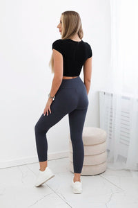 High waisted ribbed leggings 9440 / – Graphite цвет / color | Lexline Fashion