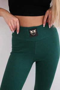High waisted ribbed leggings 9440 / – Green || Dark цвет / color | Lexline Fashion
