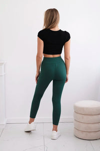 High waisted ribbed leggings 9440 / – Green || Dark цвет / color | Lexline Fashion