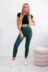 High waisted ribbed leggings 9440 / – Green || Dark цвет / color | Lexline Fashion