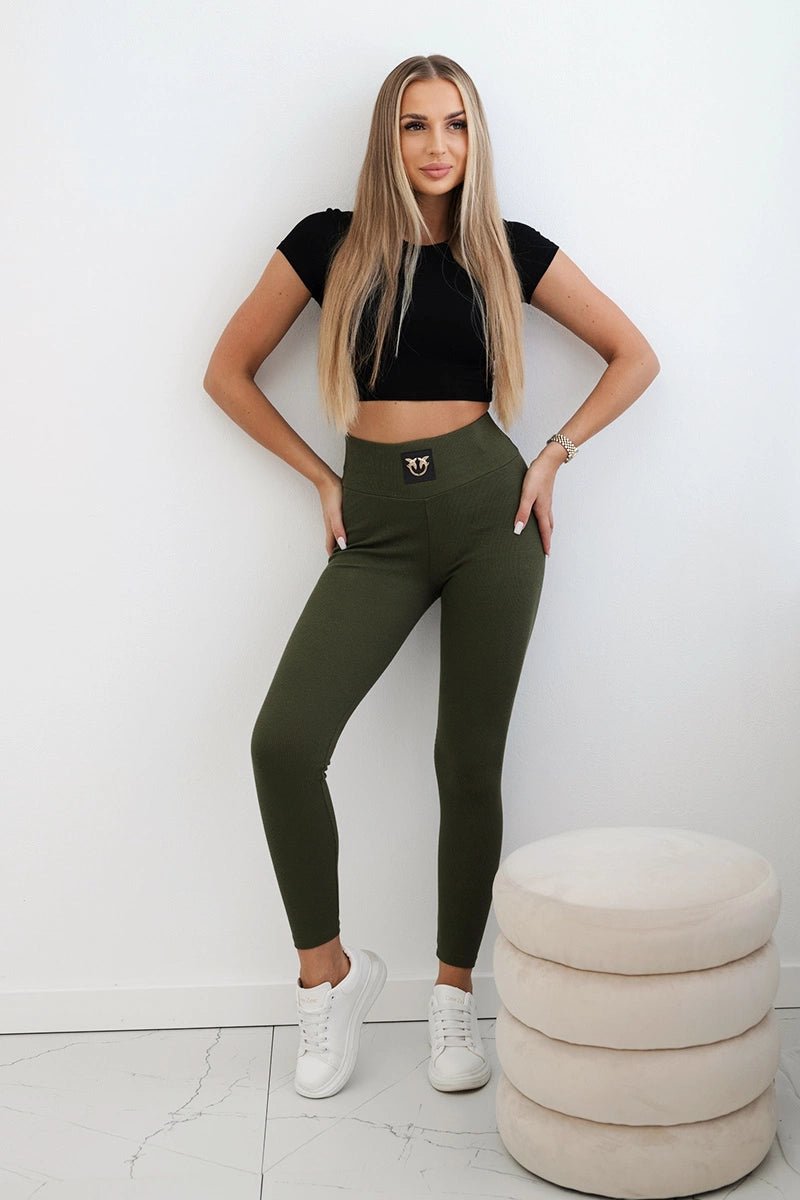 High waisted ribbed leggings 9440 / – Khaki цвет / color | Lexline Fashion