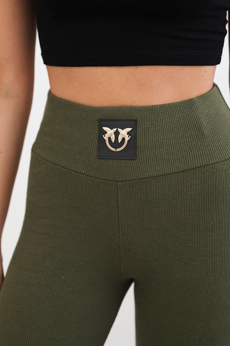 High waisted ribbed leggings 9440 / – Khaki цвет / color | Lexline Fashion