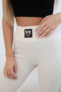 High waisted ribbed leggings 9440 / – Light || Beige цвет / color | Lexline Fashion