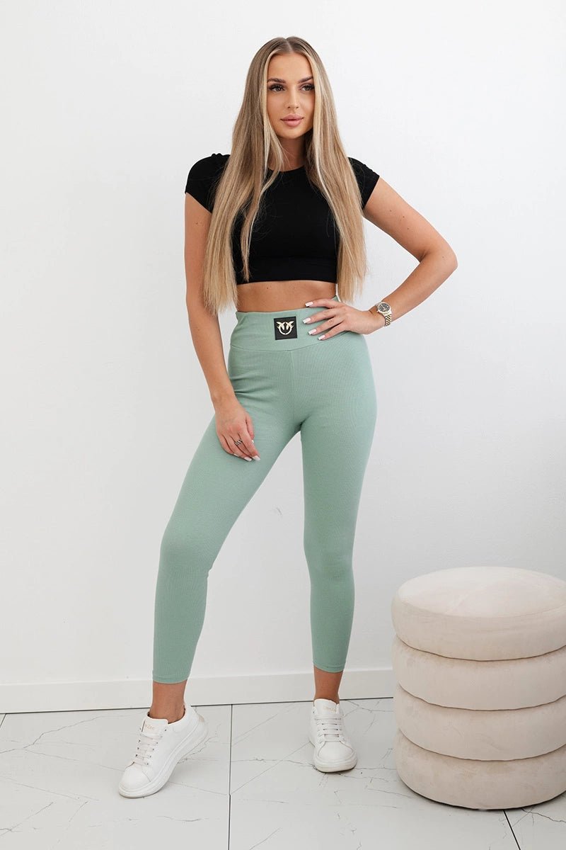 High waisted ribbed leggings 9440 / – Mint || Dark цвет / color | Lexline Fashion