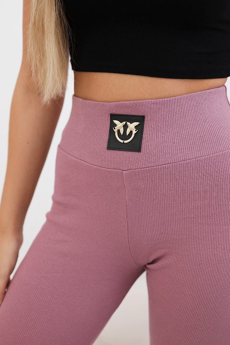 High waisted ribbed leggings 9440 / – Pink || Dark цвет / color | Lexline Fashion