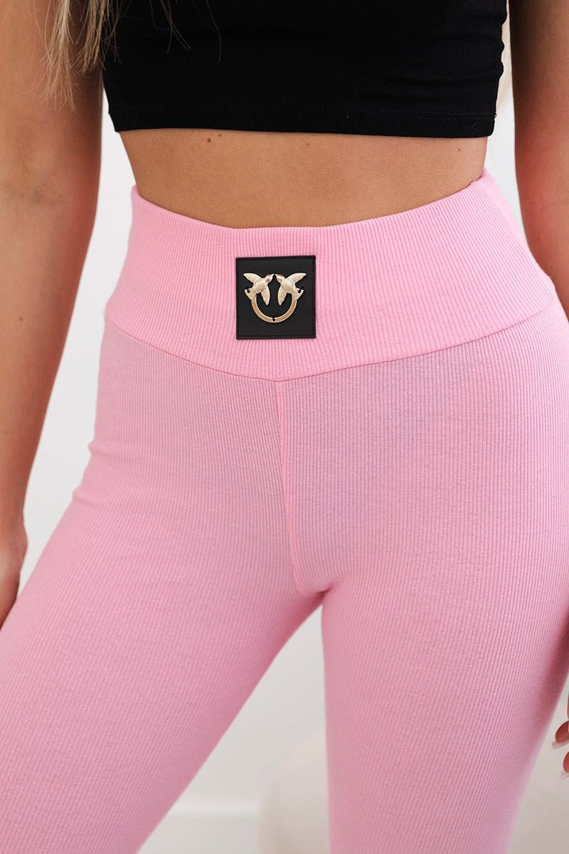High waisted ribbed leggings 9440 / – Pink || Light цвет / color | Lexline Fashion