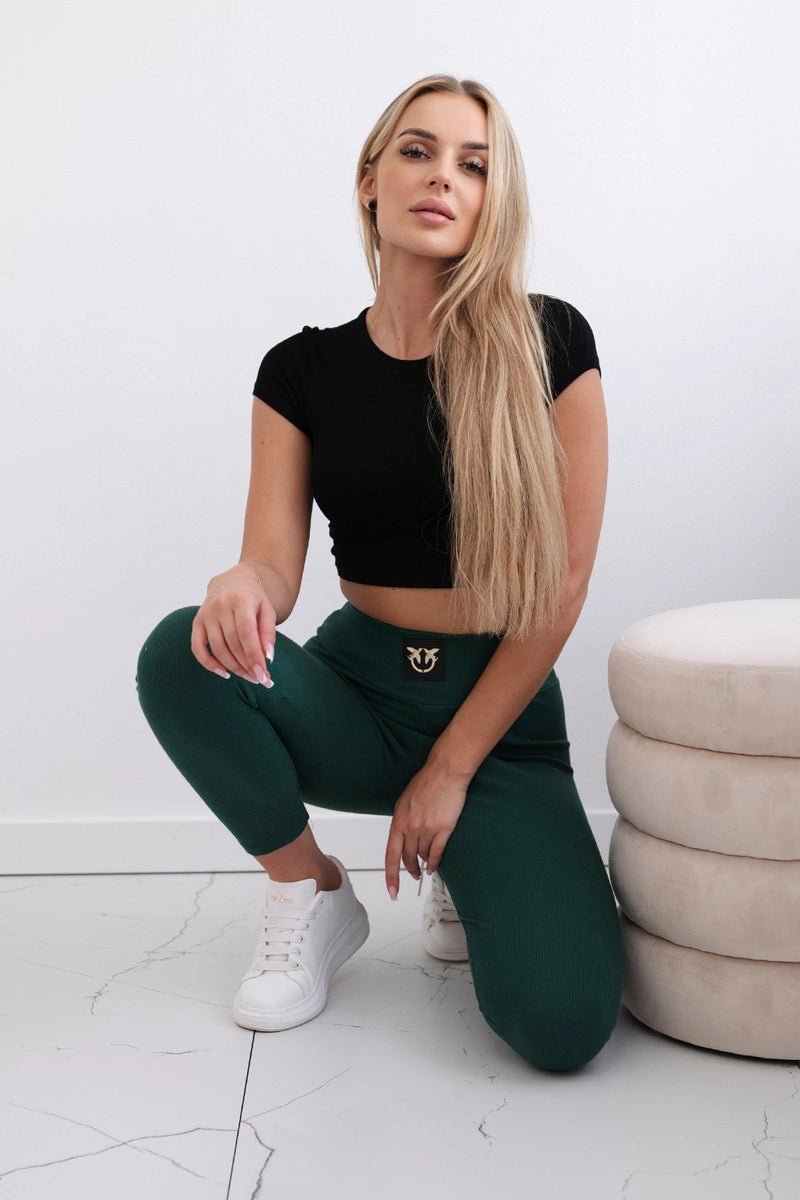High waisted ribbed leggings 9440 / – Pink || Light цвет / color | Lexline Fashion