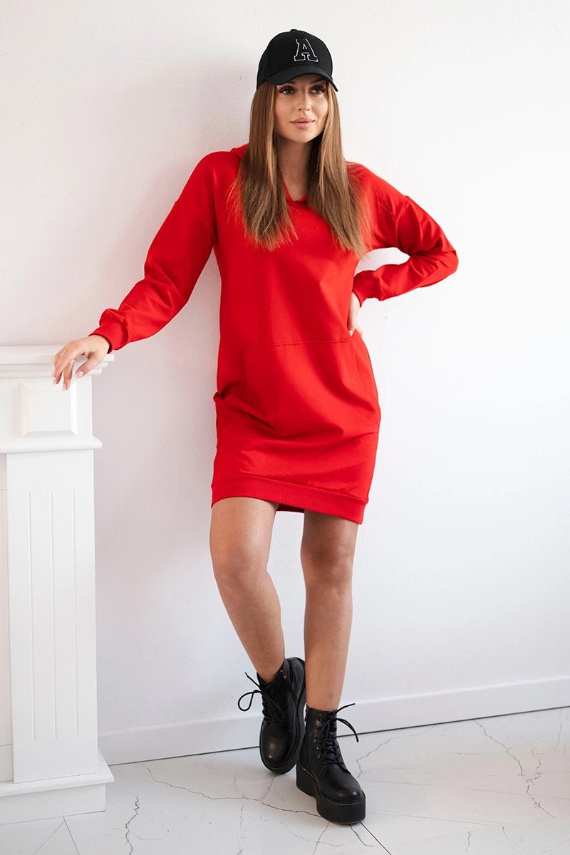 Hooded dress 67292 / – Red цвет / color | Lexline Fashion