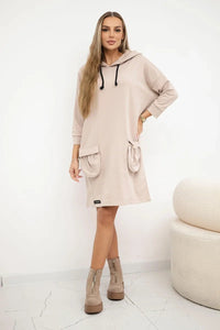 Hooded dress 9350 / – Beige цвет / color | Lexline Fashion