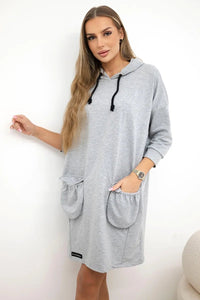 Hooded dress 9350 / – Gray цвет / color | Lexline Fashion