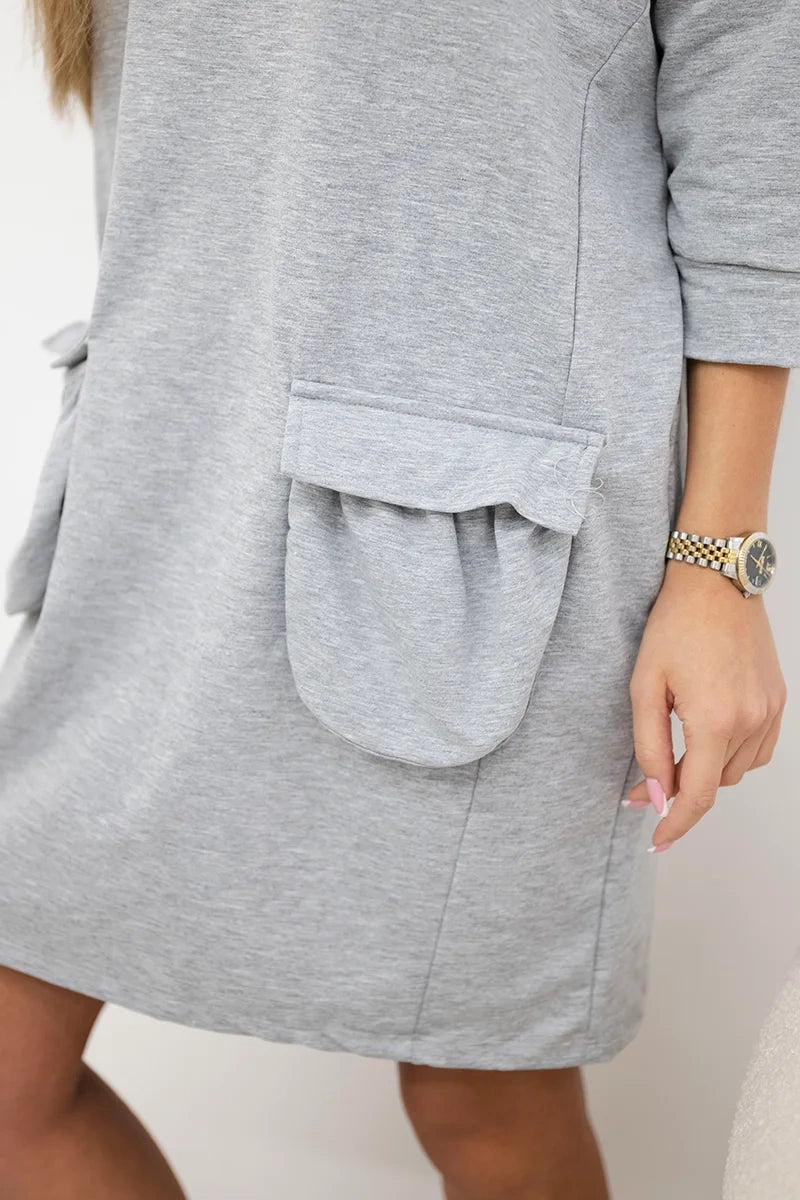 Hooded dress 9350 / – Gray цвет / color | Lexline Fashion