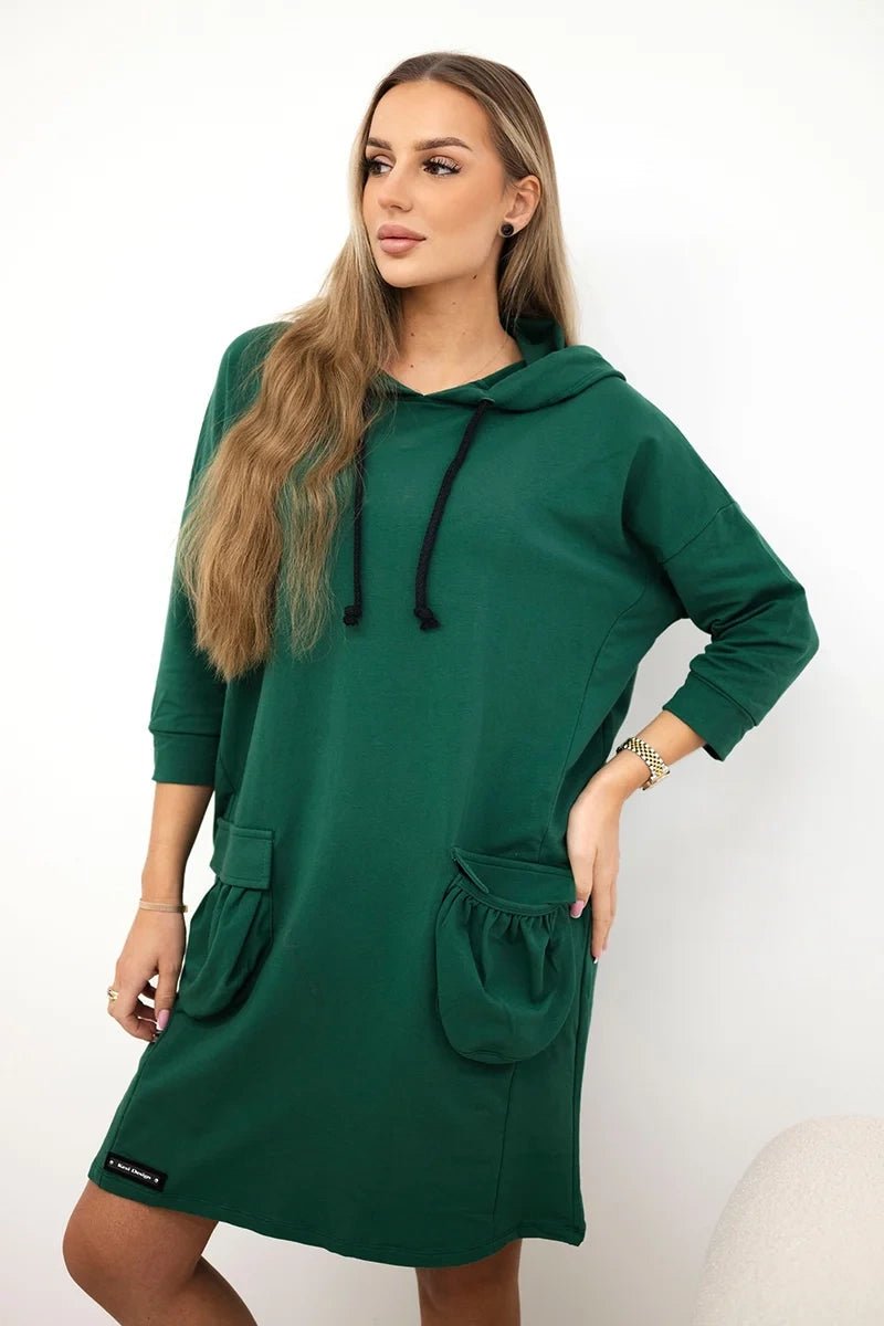 Hooded dress 9350 / – Green || Dark цвет / color | Lexline Fashion