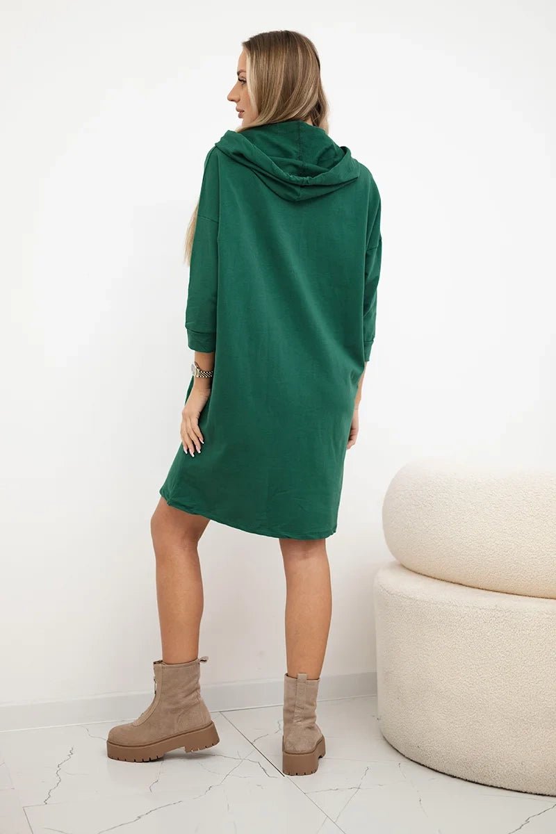 Hooded dress 9350 / – Green || Dark цвет / color | Lexline Fashion