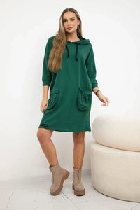 Hooded dress 9350 / – Green || Dark цвет / color | Lexline Fashion