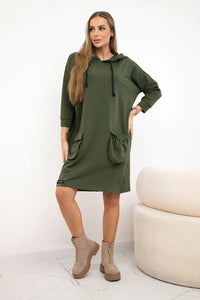 Hooded dress 9350 / – Khaki цвет / color | Lexline Fashion
