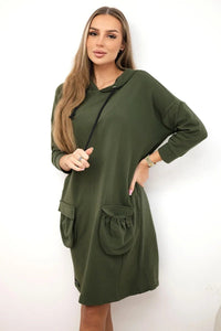 Hooded dress 9350 / – Khaki цвет / color | Lexline Fashion