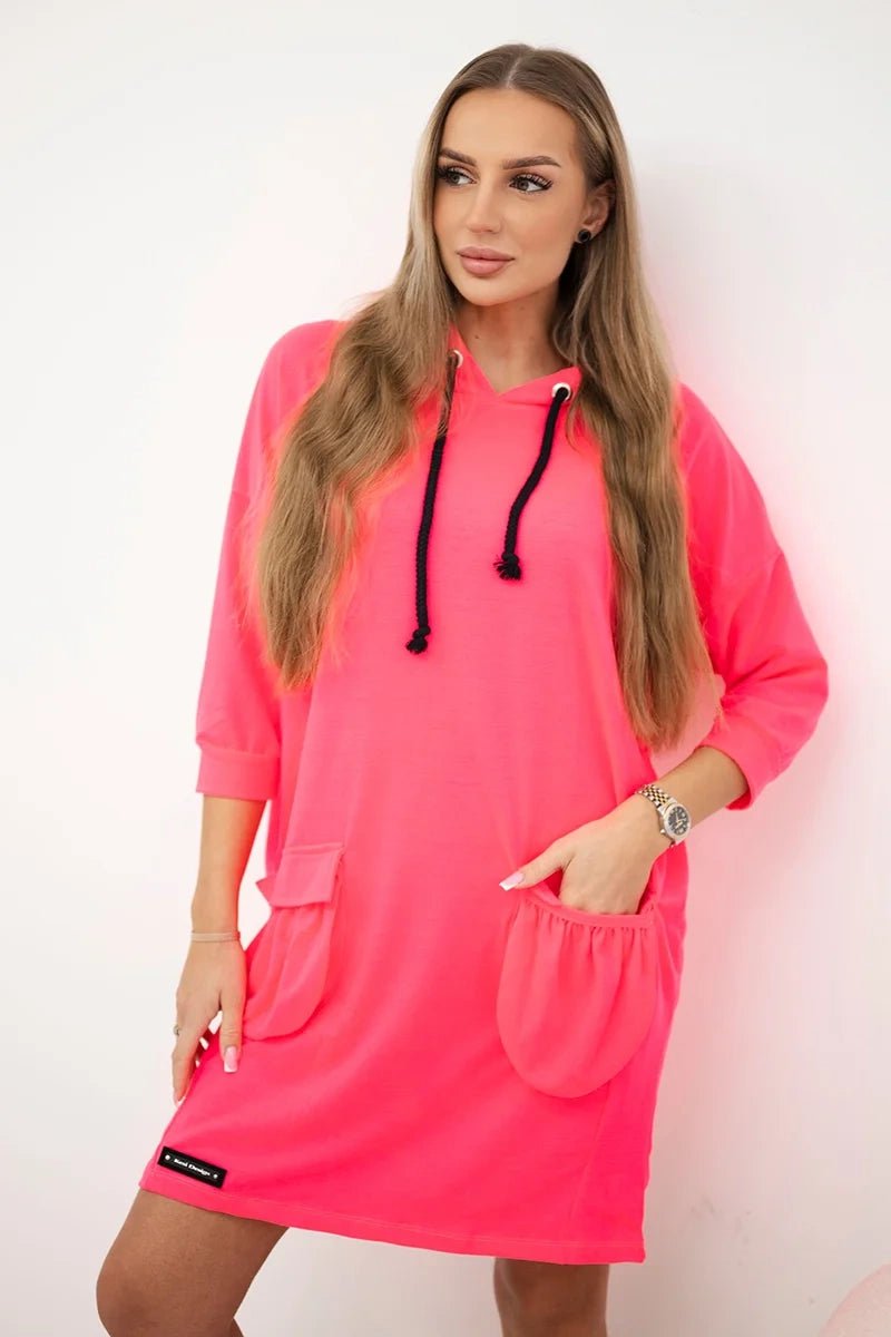 Hooded dress 9350 / – Neon pink цвет / color | Lexline Fashion