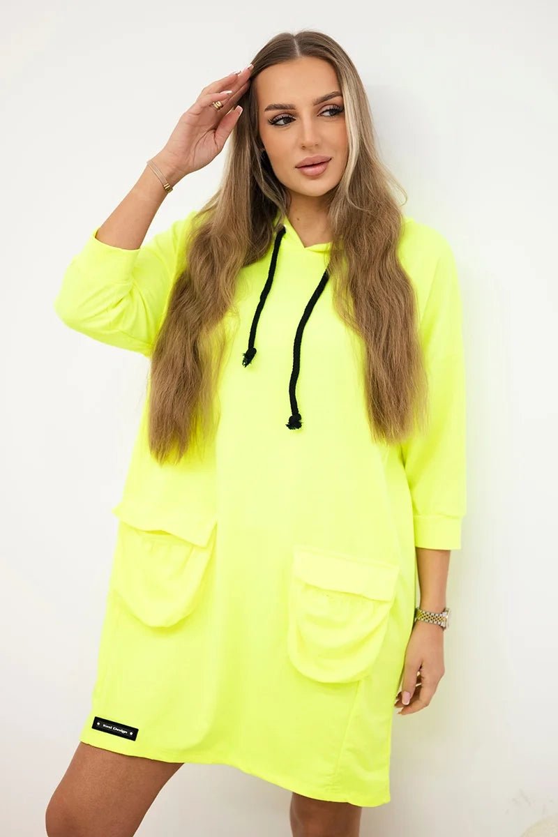 Hooded dress 9350 / – Neon yellow цвет / color | Lexline Fashion