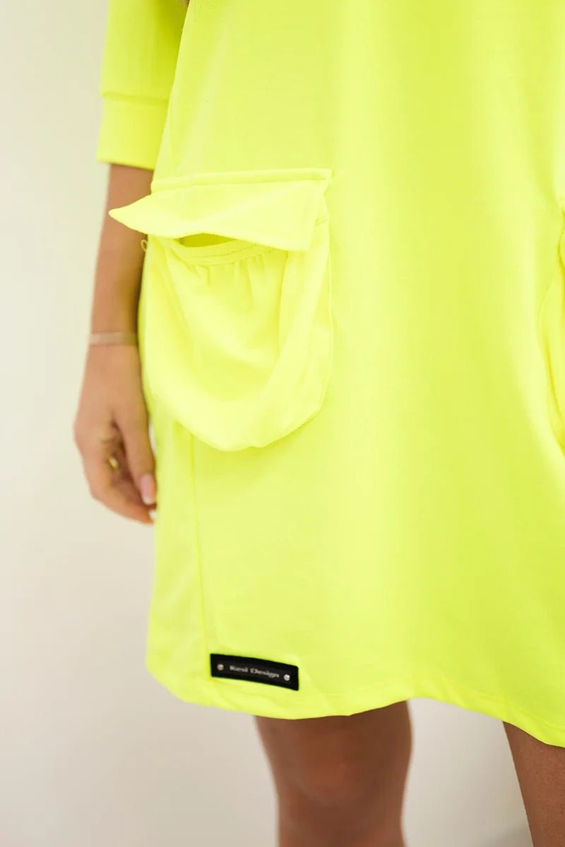 Hooded dress 9350 / – Neon yellow цвет / color | Lexline Fashion
