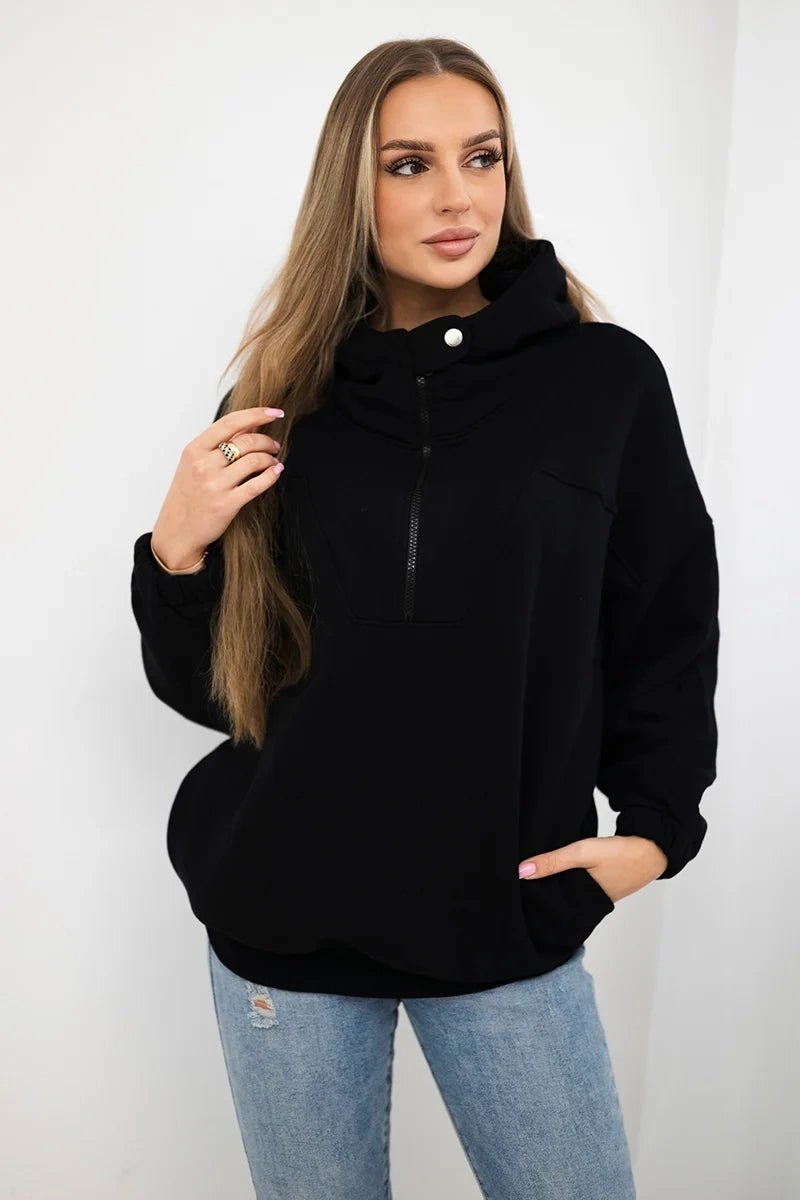 Hooded sweatshirt 69424 / – Black цвет / color | Lexline Fashion