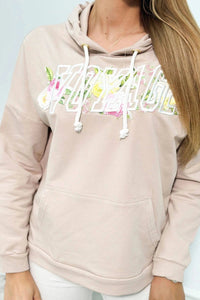 Hoodie with Voyage inscription 69638 / – Beige цвет / color | Lexline Fashion