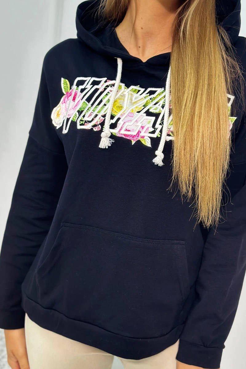 Hoodie with Voyage inscription 69638 / – Black цвет / color | Lexline Fashion