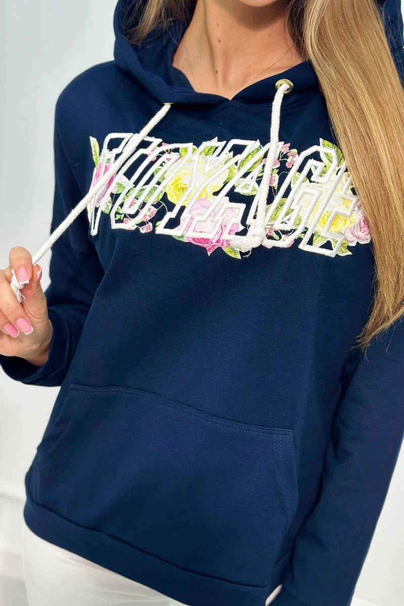 Hoodie with Voyage inscription 69638 / – Navy blue цвет / color | Lexline Fashion