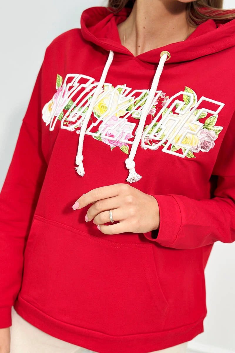 Hoodie with Voyage inscription 69638 / – Red цвет / color | Lexline Fashion