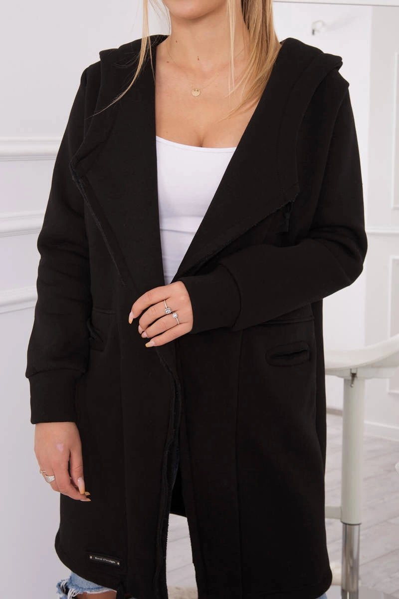 Insulated cardigan with a hood 69413 / – Black цвет / color | Lexline Fashion