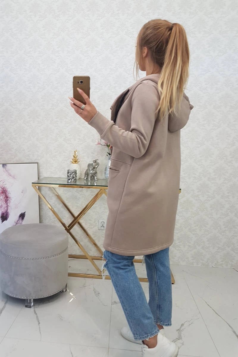 Insulated cardigan with a hood 69413 / – Dark || beige цвет / color | Lexline Fashion