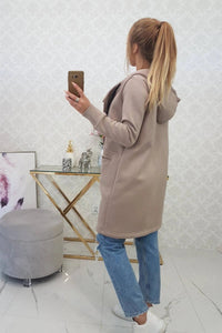 Insulated cardigan with a hood 69413 / – Dark || beige цвет / color | Lexline Fashion