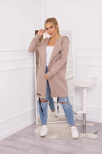 Insulated cardigan with a hood 69413 / – Dark || beige цвет / color | Lexline Fashion