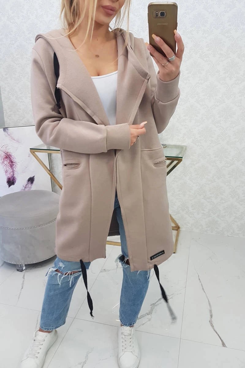 Insulated cardigan with a hood 69413 / – Dark || beige цвет / color | Lexline Fashion