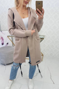 Insulated cardigan with a hood 69413 / – Dark || beige цвет / color | Lexline Fashion
