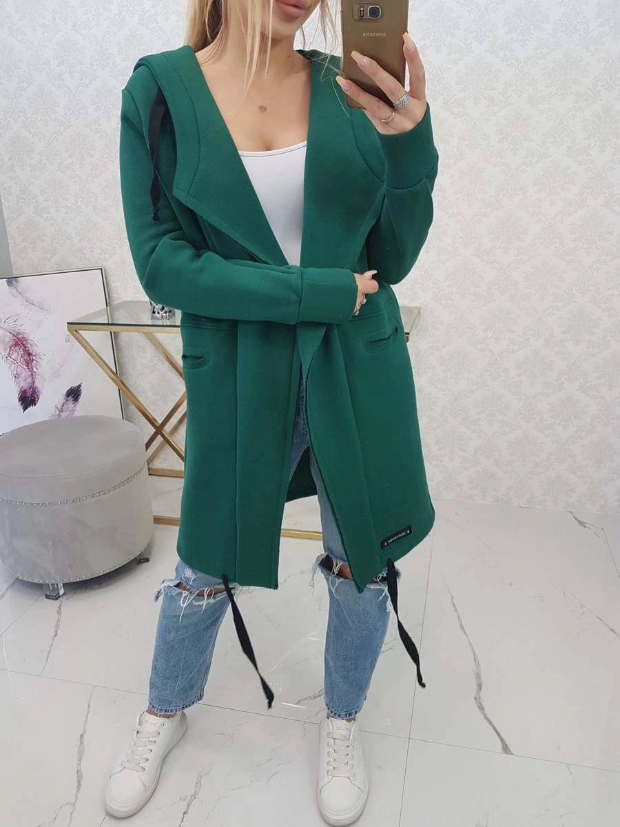 Insulated cardigan with a hood 69413 / – Dark || green цвет / color | Lexline Fashion