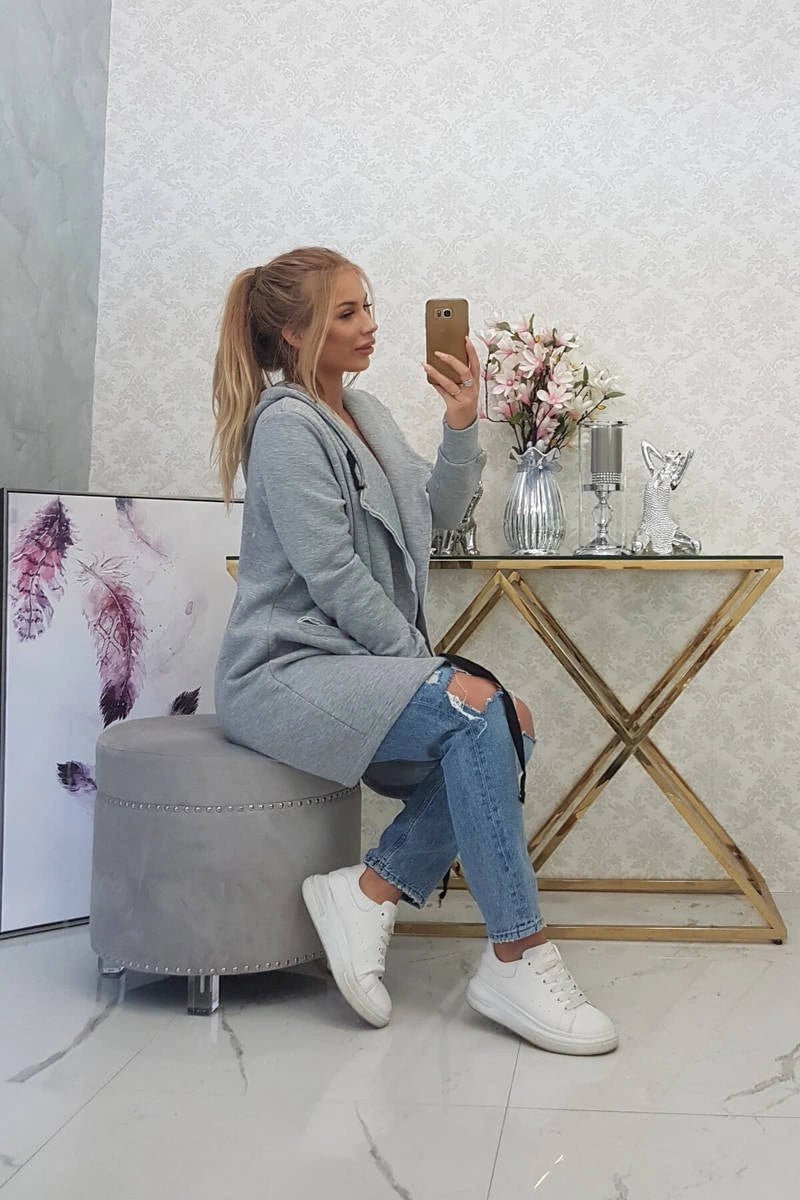 Insulated cardigan with a hood 69413 / – Gray цвет / color | Lexline Fashion